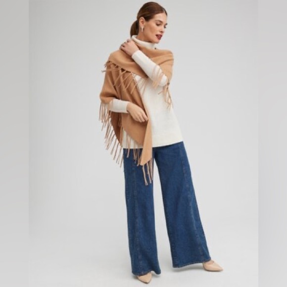 Chicos Women’s Knit Triangle Wrap Fringe Tassel Coastal Grandma Contemporary - Picture 4 of 11